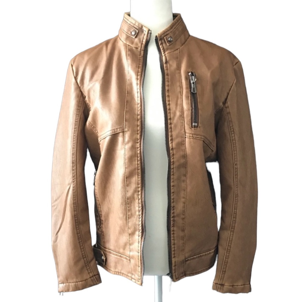 L&C Vegan Leather Honey Brown Jacket Size XS